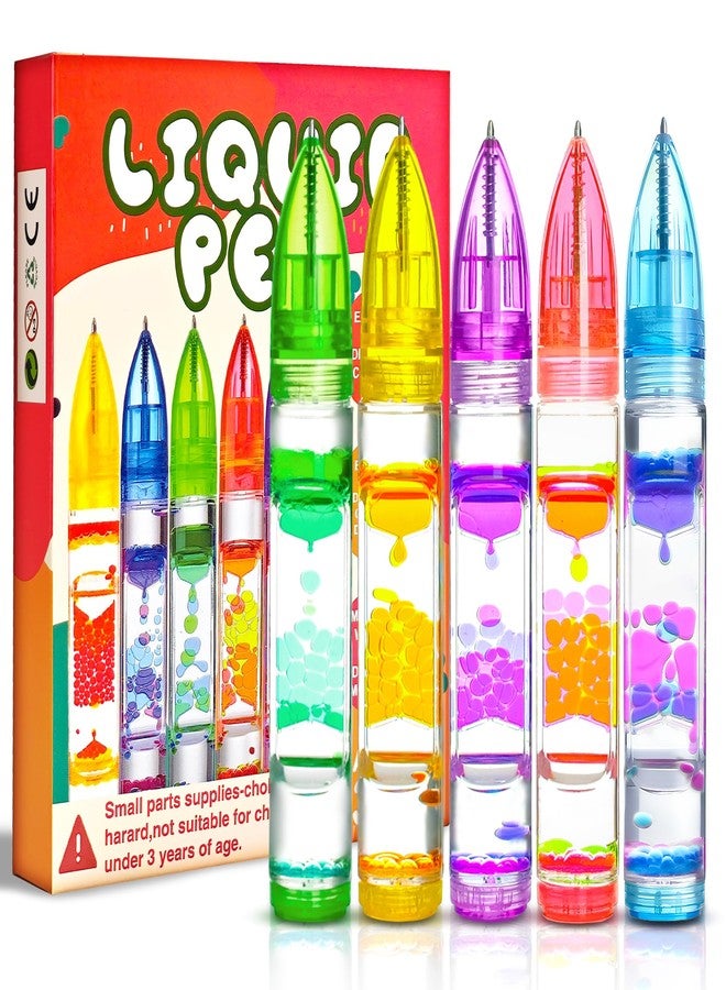Chilvil Valentines Day Gifts for Kids Classroom, 5PC Liquid Pen Fidget Sensory Toys for Adults School Must Have Prize Treasure Box Liquid Motion Bubble Timer Lava Fun Cool Anxiety Pens Easter Basket Stuffers - Image 1